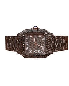Montre de luxe classique à quartz avec cadran romain serti de diamants, montre en moissanite carrée VVS, montre entièrement sertie de diamants noirs, hip-hop, haute qualité - Product Image 1