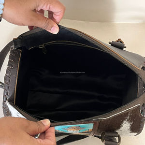 2026 Fashionable Hand <b>Tooled</b> Genuine Cowhide <b>Leather</b> Duffel Bag Cactus Pattern Hair On <b>Leather</b> Vintage Weekender Bag for Unisex - Product Image 6