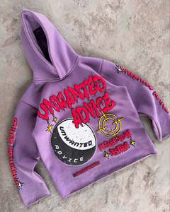 Conjunto Deportivo Morado con Estampado 'Unwanted Advice' para Hombre, Sudadera con Capucha y Pantalones Jogger, Atuendo de Dos Piezas, Estilo Casual - Product Image 1