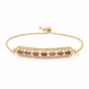 Pulsera de Cadena de Barra Semicircular con Siete Piedras Ovaladas de Granate Rodolita en Plata de Ley 925, Chapada en Oro y Rodio - Product Image 3