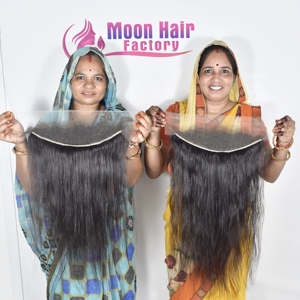 Extensiones de Cabello Humano Remy Virgen Sin Procesar, Cabello Humano Indio Natural de Templo, Frontal HD 13*4 Liso, Cutícula Alineada - Product Image 1
