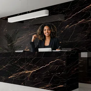 Large Format 600x1200 Super Black High Gloss Polished Porcelain <b>Tiles</b> Modern Luxury Hotel Lobby Floor Wall Interior Tills - Product Image 4