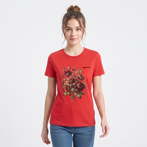 T-shirt à fleurs colorées pour femmes, manches courtes, col rond, coupe régulière, jersey imprimé, décontracté, respirant, mode été - Product Image 4