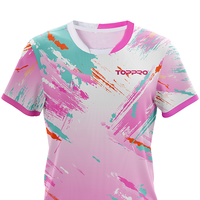 Hauts de sport respirants et à séchage rapide pour femmes, maillots de qualité supérieure 100 % polyester à motif géométrique et manches courtes