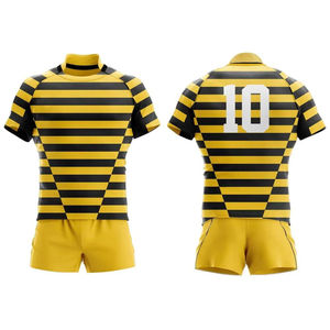 Ensemble d'uniformes de rugby respirants personnalisés pour hommes, maillot et short d'équipe, kit durable 100 % polyester, vêtements de sport à séchage rapide, fournisseur en gros - Product Image 2