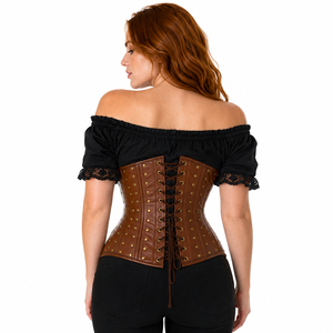 Brown Leather Underbust 24 Spiral Steel Boned COSH Designed Corset With Front Steel Clasps - Product Image 2