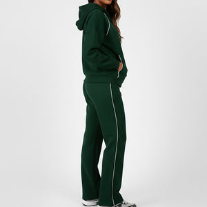 High Quality Women Two Piece Tracksuit Set <b>Hooded</b> <b>Zip</b> Jacket Solid Flared Pants Custom Sports Training Sweatsuit - Product Image 3