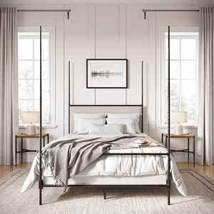 Base de Cama con Dosel de Hierro Forjado a Mano al por Mayor con Postes Verticales Minimalistas y Estructura Metálica Resistente para Dormitorio de Lujo - Product Image 1