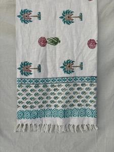 White Striped Green Printed Mud Cloth Cotton Sofa Throws-Decorative Bedding From Rajasthan - Product Image 6