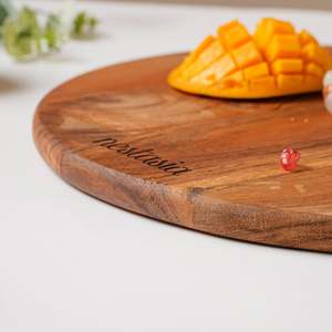 Circular Acacia Serving Platter with <b>Ring</b> Handle Custom Branded Wood Board for Restaurant Cafe Wholesale - Product Image 5