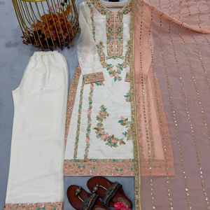 Ensemble Palazzo et Dupatta de créateur, broderie de sequins et de perles, tenue de soirée, taille M à XXL - Product Image 1