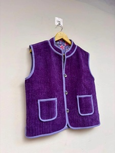 Vintage Short Sleeveless Velvet Floral Beaded Winter <b>Waistcoat</b> with V-Neck and Single Button for <b>Women</b> - Product Image 1