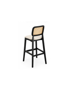 Taburete de bar moderno con respaldo de ratán y asiento tapizado de madera maciza para uso en bares domésticos o restaurantes - Product Image 5