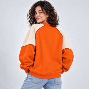 Women Custom <b>Orange</b> Patchwork Sweatshirt Oversized Color Block Mock Neck Pullover Autumn Streetwear Raglan Sleeve Fleece <b>Hoodies</b> - Product Image 3