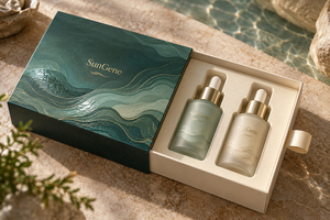 กล่องบรรจุภัณฑ์ผลิตภัณฑ์บำรุงผิวแบบริบบิ้นคู่ รุ่น Custom Jade Tidal Serum - Product Image 1