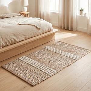 Tapis décoratif en coton tissé à la main avec motif tribal diamant naturel pour chambre à coucher et intérieurs scandinaves - Product Image 1