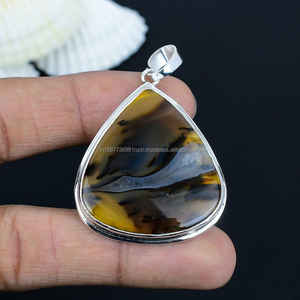 Colgante DE PLATA 925, piedra de ágata Montana 925 colgante de plata sólida, joyería colgante de bisel superior de ágata Montana - Product Image 5