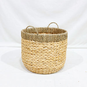 Juego de Cestas de Almacenamiento de Jacinto de Agua Natural, Organizador Redondo y Rectangular Tejido a Mano con Borde de Pasto Marino - Product Image 3