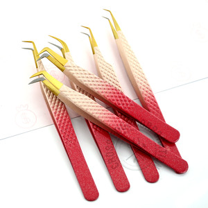 Print Logo Pink Fiber Tip Eyelash Tweezers 45 75 90 Degree Nano Grip Tweezers Custom Private Label Lash Extension Tweezers - Product Image 1