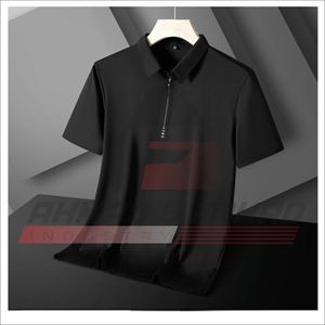 Polo de Manga Corta Negro para Hombre, Color Sólido, Secado Rápido, Tejido de Poliéster, Ropa Casual de Verano - Product Image 1