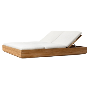 Tumbona Doble Premium de Madera de Teca para Dos Personas, Equipada con Espuma Suave y Cómoda, para Uso en Exteriores, Terraza, Villa, Muebles Minimalistas - Product Image 1
