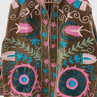 Veste en velours brodée à la main avec des motifs floraux, col mandarin, manches longues, taille plus, manteau d'automne pour femmes, style Prairie Chic