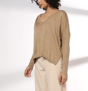 Pull tricoté à manches longues pour femme, col en V, en polyester/nylon, confortable et décontracté pour l'hiver – Nouvelle collection très prisée - Product Image 2