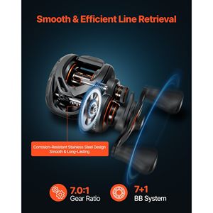 Ensemble canne et moulinet de pêche à lancer en fibre de carbone IM7, système 7+1 BB, rapport de transmission 7.0:1 pour la pêche au bar - Product Image 5