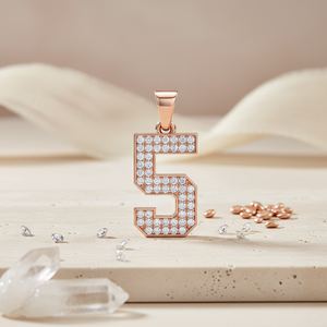 Diamtrendz Lucky Number 5 <b>Pendant</b> Chain 925 Silver Rhodium Hiphop Cubic Zirconia Diamond 10K 14K 18K <b>Solid</b> <b>Gold</b> Option Available - Product Image 5