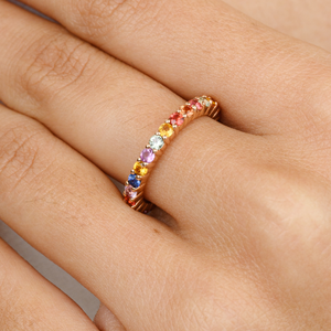 14K Solid Gold Multi Sapphire <b>Stacking</b> Eternity <b>Ring</b> for Women - Product Image 1
