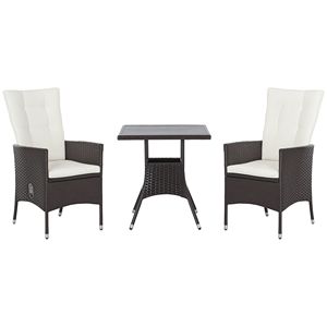 Set Bistrot da Esterno in PE Rattan a 3 Pezzi con Sedie Reclinabili Imbottite e Tavolino da Caffè Color Crema per Uso Ospedaliero - Product Image 1