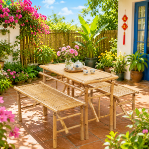 Ensemble de salle à manger moderne en bambou, table en bambou avec bancs assortis pour café, restaurant, hôtel, vente en gros, Kingcraftviet - Product Image 1