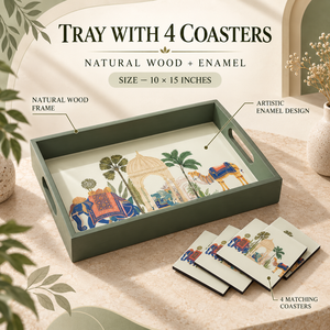 Plateau de service moderne et artistique en émail écologique pour bois avec 4 sous-verres |   Table de cuisine multifonctionnelle colorée pour la maison - Product Image 5