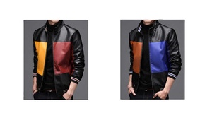 Personalizado Stitchmode hombres invierno Delgado Stand Collar moda empalmado polar cálido chaqueta de cuero de motocicleta de calidad superior - Product Image 5