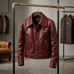 <b>Men</b> <b>Red</b> <b>Leather</b> Turn-down Collar Zipper <b>Jacket</b> Racing Biker <b>Jacket</b> Custom <b>Leather</b> Riding <b>Jacket</b> Wholesale Manufacture - Product Image 2
