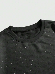 เสื้อยืดสีดำโอเวอร์ไซส์สำหรับผู้ชาย พิมพ์ลายจุดกลิตเตอร์ แขนสั้น คอกลม เสื้อถักลำลอง - Product Image 4