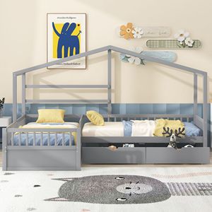 Letto a piattaforma grigio a una piazza e mezza con tre cassetti contenitore per bambini - Product Image 3