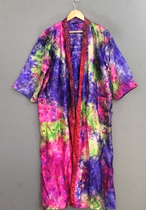 Robe Kimono en Soie Tie-Dye pour Femme, Style Vintage, avec Cordon de Serrage, Grande Taille, Imprimé Floral, Coupe Ample, Idéale pour l'Été - Product Image 6