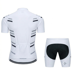 Conjunto de maillot de ciclismo blanco para hombre y mujer, manga corta, pantalones cortos con tirantes, diseño de logotipo personalizado, kit de ciclismo transpirable, traje deportivo ajustado. - Product Image 2
