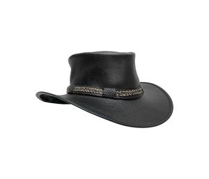 Black Leather Cowboy <b>Hat</b> Unisex Adjustable Outdoor Wide Brim Casual Style Spring <b>Summer</b> 56-58CM - Product Image 5