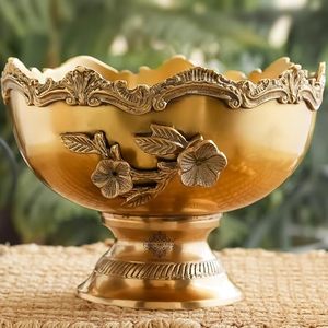 <b>Vintage</b> Brass Bowl With Floral Carving Handmade Metal Decorative Bowls For Wedding Gifting - Product Image 5