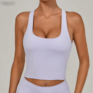 Haut court côtelé extensible quatre directions pour femme, idéal pour le yoga, la gym, le fitness, la course et l'entraînement, vente en gros personnalisée - Product Image 3