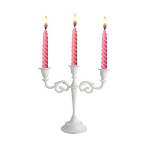 Candélabre moderne en aluminium blanc mat à 3 bras, style scandinave, porte-bougie à branches en spirale, centre de table minimaliste pour mariage - Product Image 1