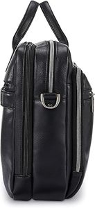 Smart Carry Black Leather Briefcase for Men Business Laptop <b>Bag</b> Functional Office <b>Work</b> <b>Bag</b> with Organized Compartments - Product Image 3