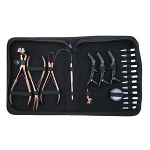Kit d'outils pour extensions capillaires : Pince à sertir les micro-perles, Extracteur de perles, Pince à boucle pour extensions adhésives, Pince bec de canard, Pince crocodile, Boîte à perles - Product Image 1