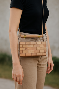 Pochette de soirée de luxe faite à la main en bois et résine, durable et écologique, avec incrustation géométrique, sac à bandoulière avec chaîne, logo personnalisé - Product Image 5