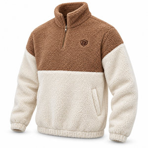Custom Unisex <b>Sherpa</b> <b>Fleece</b> Half Zip Pullover Color Block Teddy <b>Jacket</b> with 3D Embroidered Logo OEM Private Label Manufacturer - Product Image 2