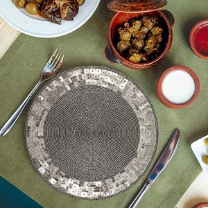 New Arrival Handmade Anti-Slip Glass <b>Beaded</b> Table Mat Dinner Table Glass Beads Charger Place Mats Home Wedding Party Decor - Product Image 1