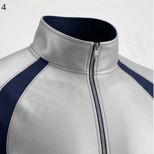 Men's Silver <b>Navy</b> Color Blocking Tracksuit Full Zip Stand Collar Sporty Design Quick Dry Polyester Autumn Wear - Product Image 4