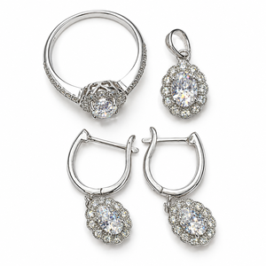 Moissanite Jewelry <b>Set</b> Pendant Earring and Finger Ring in 925 Sterling <b>Silver</b> Rhodium Plated Luxury Jewelry for Women - Product Image 1